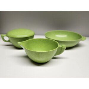MCM Melmac Color Flyte by Branchell Lime Green Creamer Sugar Lid Bowl Vintage